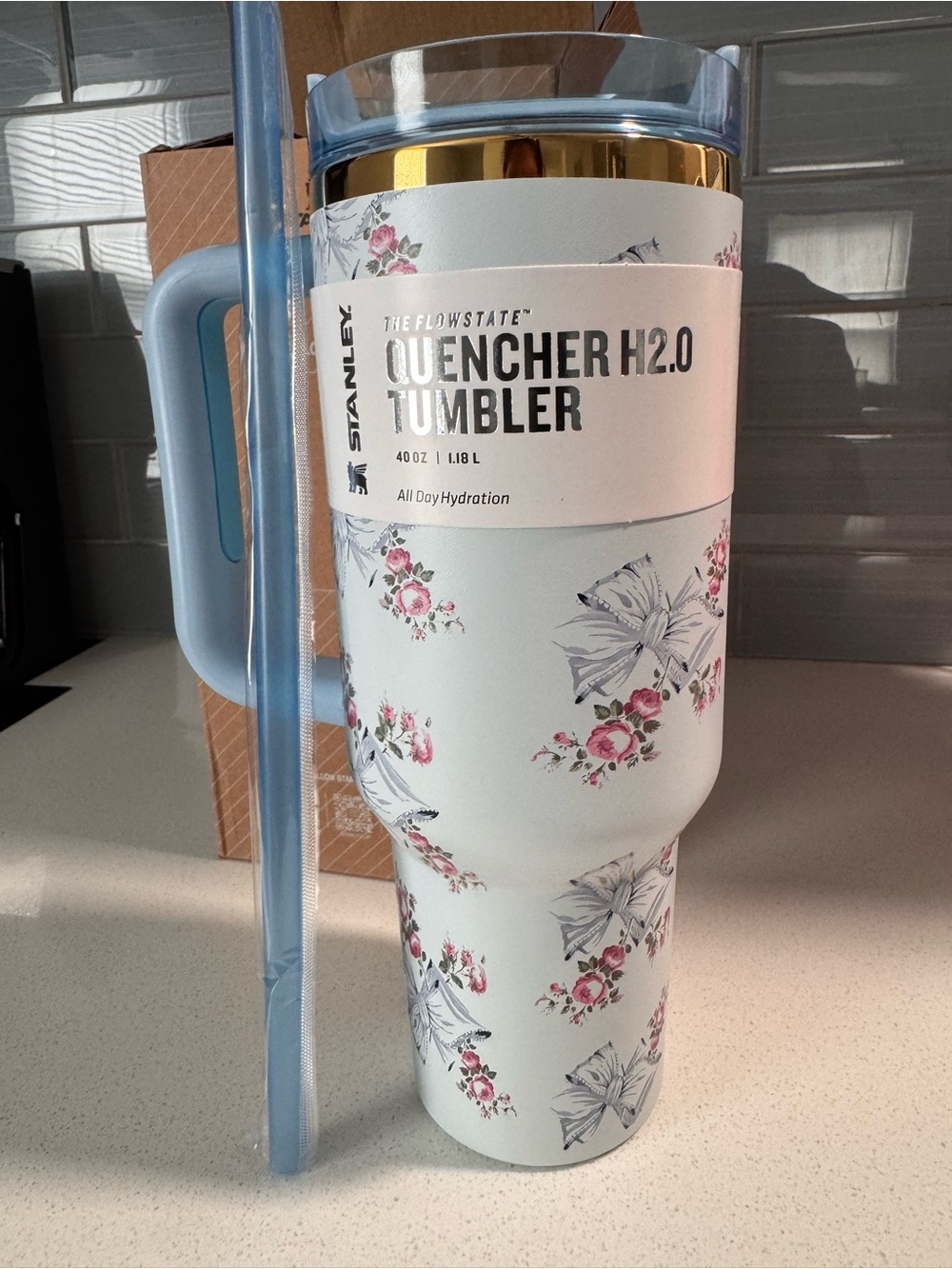 Stanley Floral White & Blue Handle Quencher H2.0 Tumbler